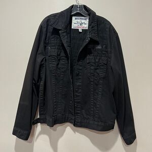 True Religion Mens XXL Denim Trucker Jacket Black